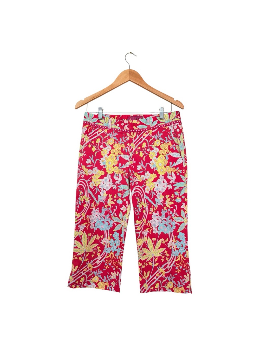 TIBI Multicolor Floral Patterns Cropped Zip Fly Pockets Belt Loops Pants 8